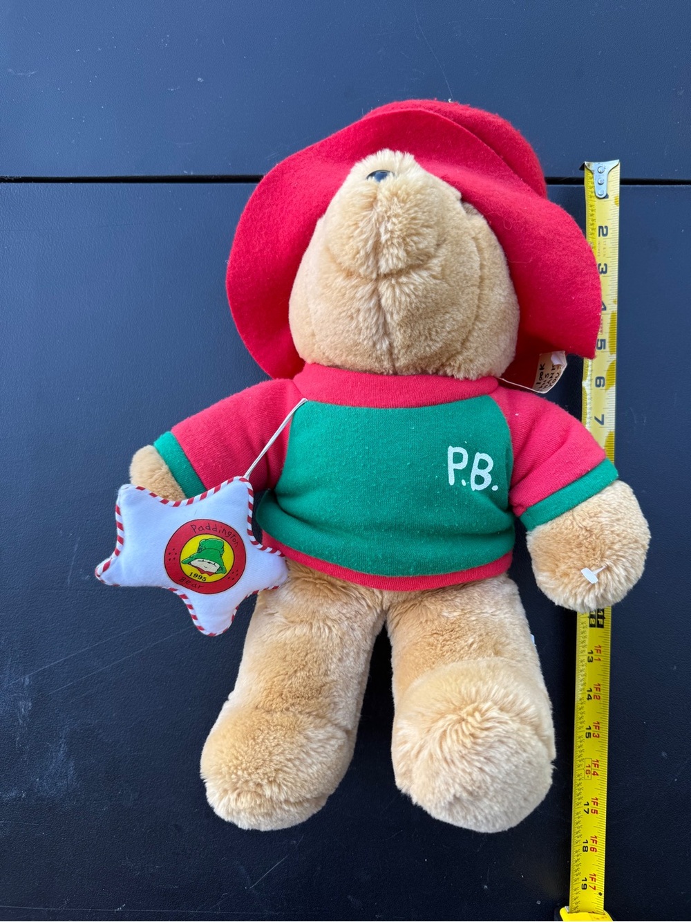 VINTAGE 1995 SEARS 16" PADDINGTON BEAR PLUSH WITH REMOVABLE CHRISTMAS ORNAMENT.